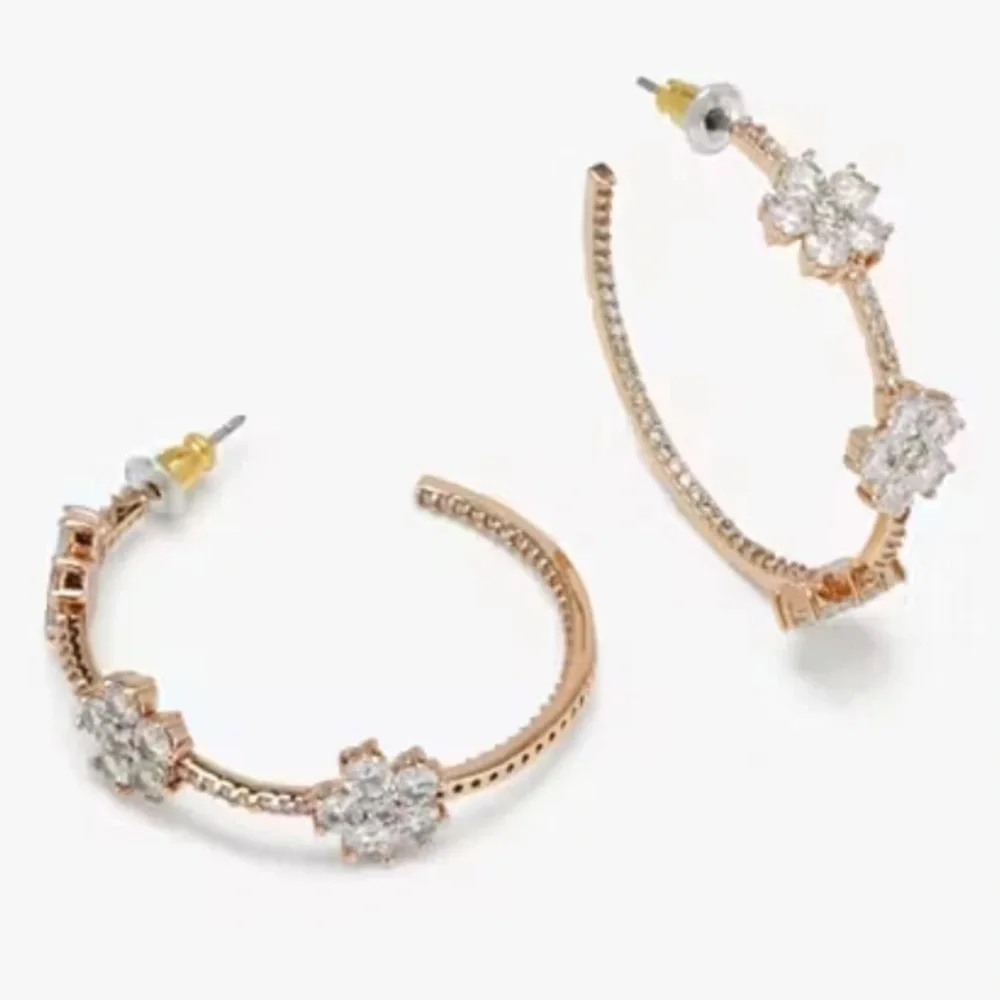 Kate Spade Earrings Gleaming Gardenia Rose Gold tone Flower Hoop NWT MSRP: $109